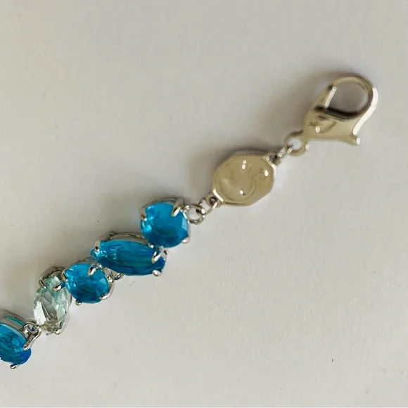 New in Box $249 Swarovski Gema Blue Clear Color Crystals Silver Tone Bracelet